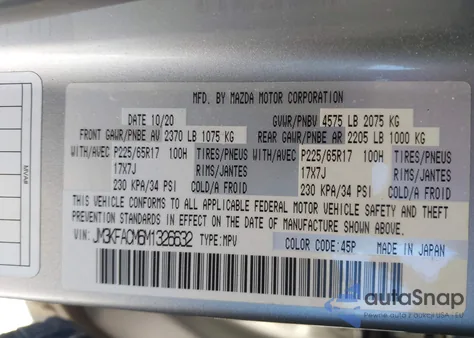 2021 Mazda Cx-5 Touring from USA, damaged, VIN JM3KFACM6M1326632